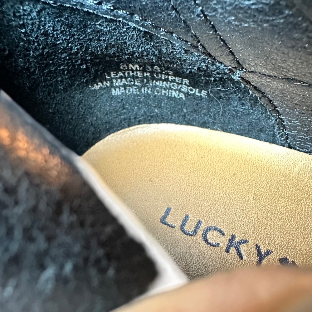 Lucky Brand Womens Black Suede Wedge‎ Ankle Boots Side Zip Almond Toe 8M - Picture 8 of 9